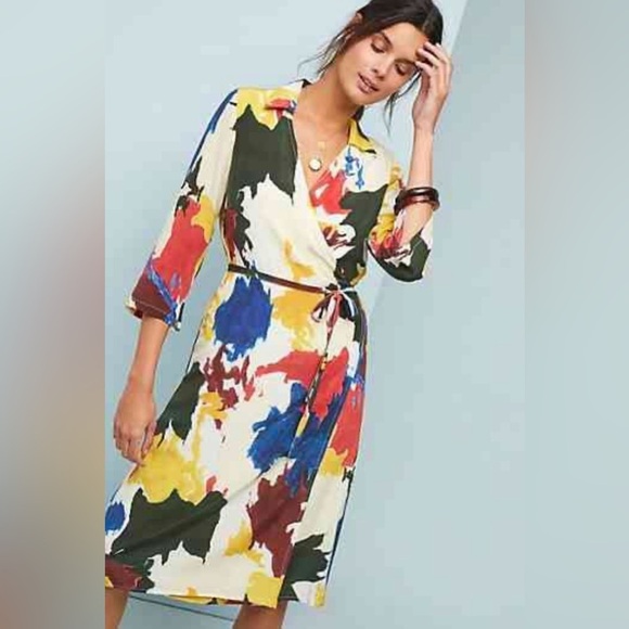 Wray Dresses & Skirts - WRAY Multi color 100% Silk Expressionist wrap Dress size XS